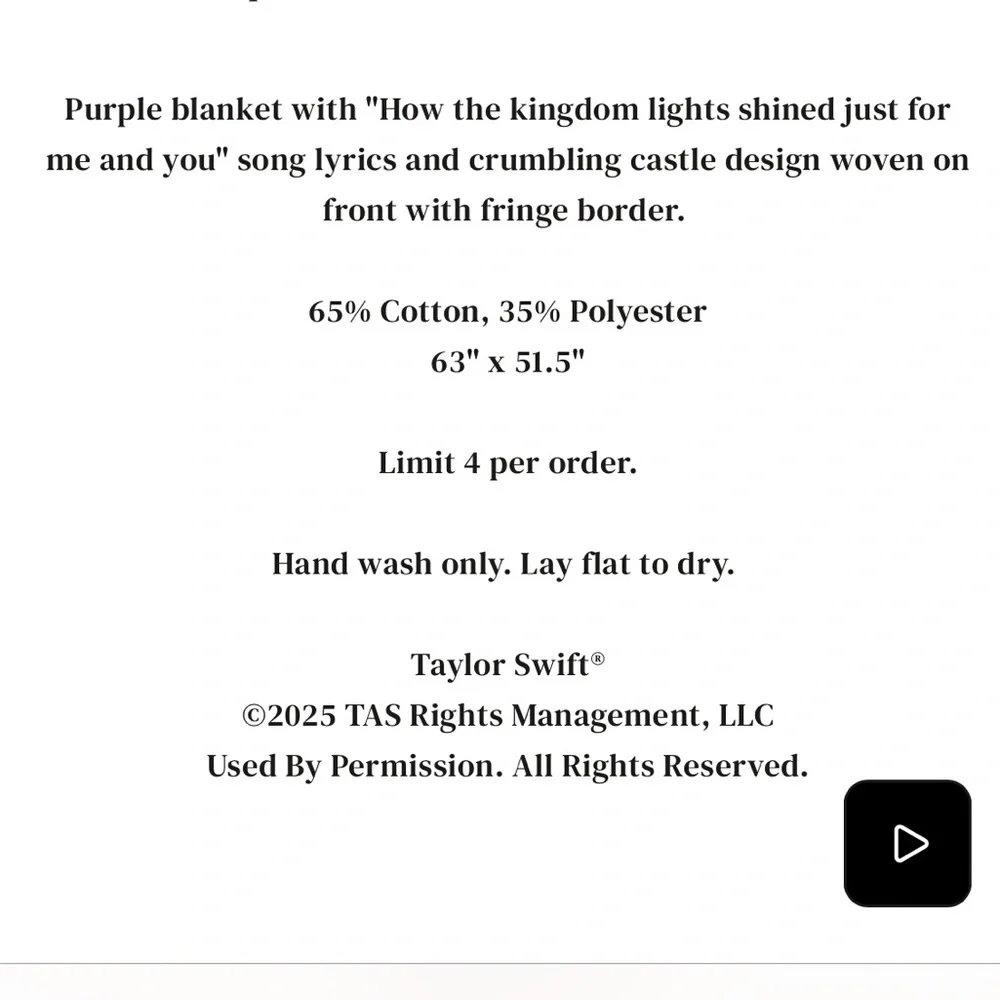 Taylor Swift Woven Blanket Long Live How The Kingdom Lights Shined Speak Now - Picture 3 of 3